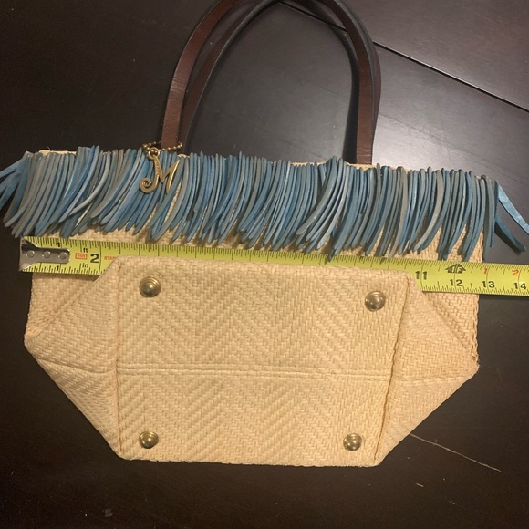 Mena New York Straw Bag with Blue Fringe - Picture 10 of 10
